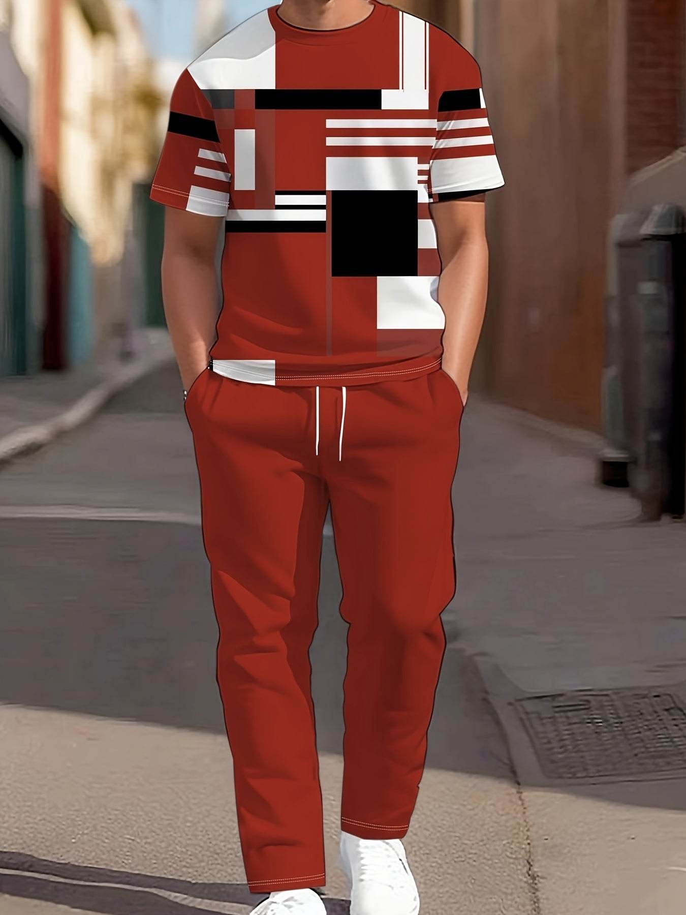 Men's Casual Two-Piece Suit - Short-Sleeved Trousers & Top Set - Buy Center US
