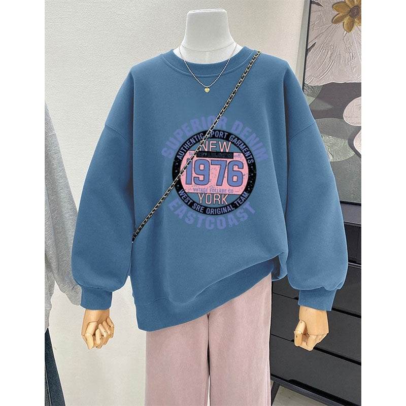 Retro Loose Round Neck Hoodie for Women - Cartoon Print, Long Sleeve - Buy Center US