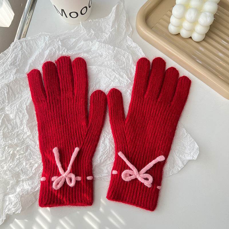 Cozy Autumn & Winter Bow Finger Gloves - Warm Acrylic, Cute Styles - Buy Center US