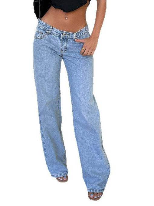 Light Blue Wide Leg Casual Pants - High Waist Women's Denim Trousers - Buy Center US