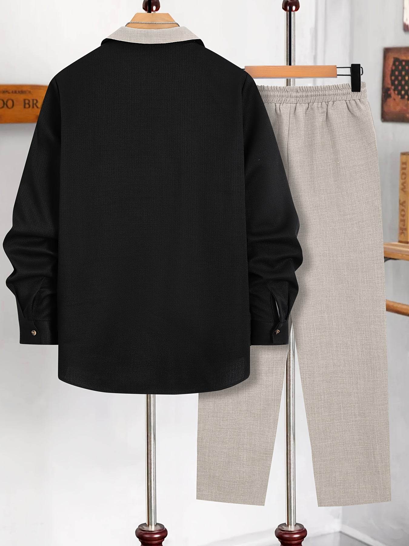 Casual Men's Fashion Suit Set - Lightweight Long Sleeve Trousers, Polyester - Buy Center US