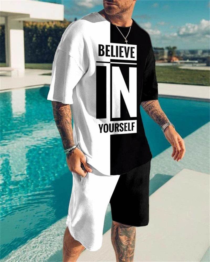 Simple Men's 3D Print Oversized Shirt & Shorts Set - Comfortable Style - Buy Center US