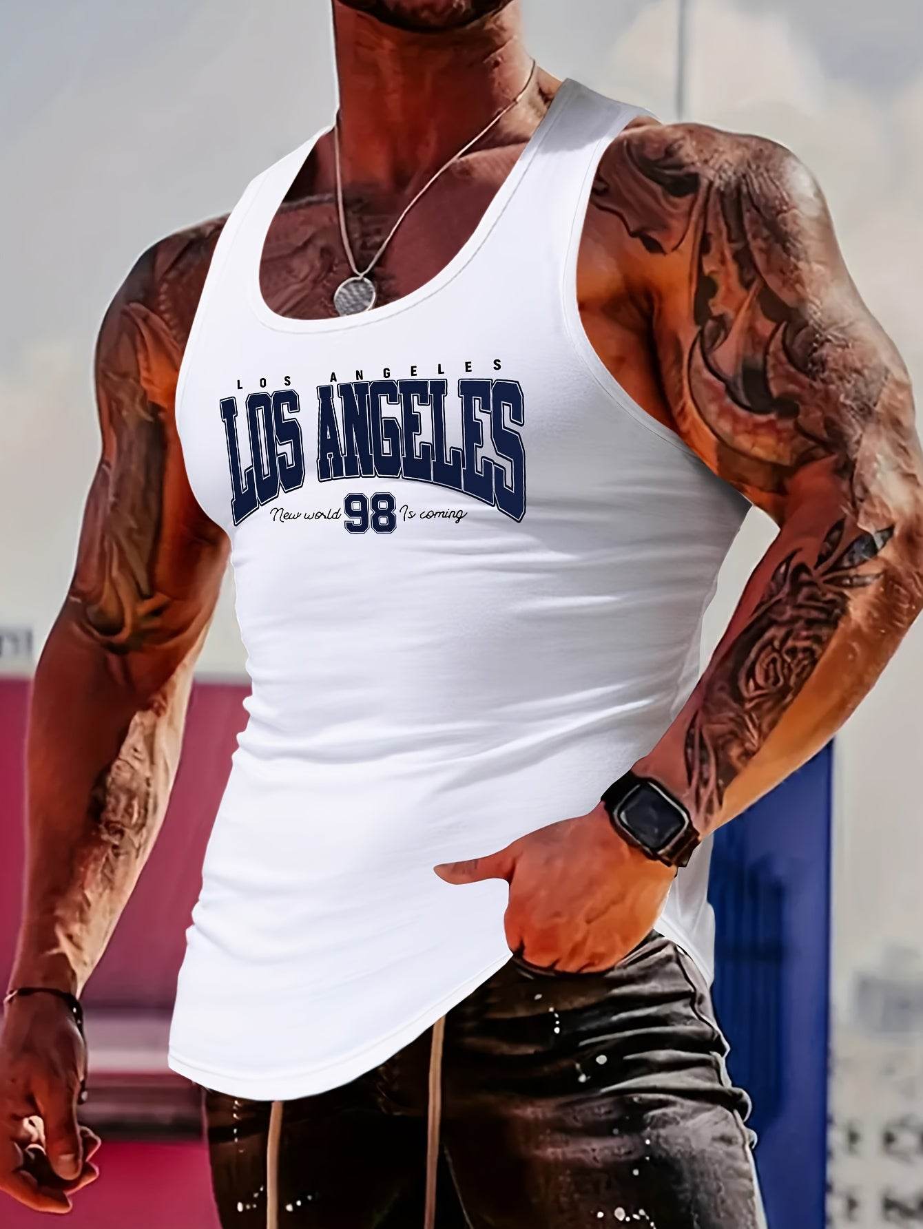 MBDMBD Men's Casual Polyester Tank Top - LOS ANGELES 98, Crew Neck Vest - Buy Center US