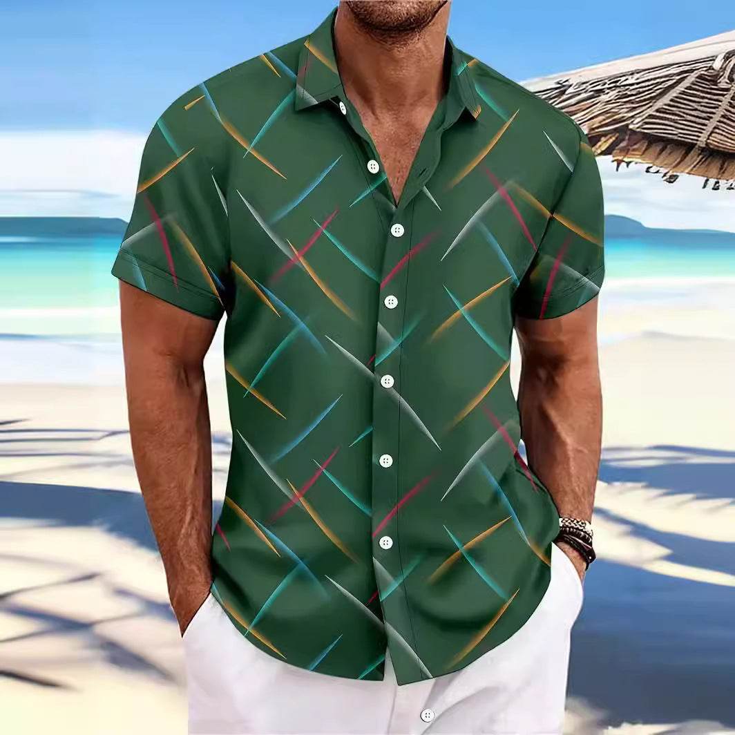 Men's Striped Casual Beach Shirt - Short Sleeve Button Design - Buy Center US