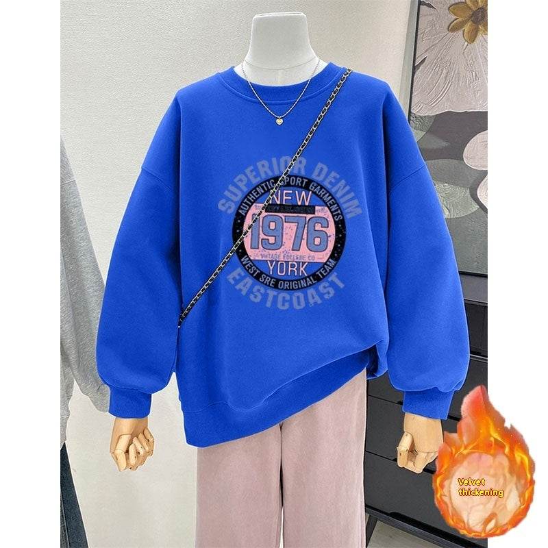 Retro Loose Round Neck Hoodie for Women - Cartoon Print, Long Sleeve - Buy Center US