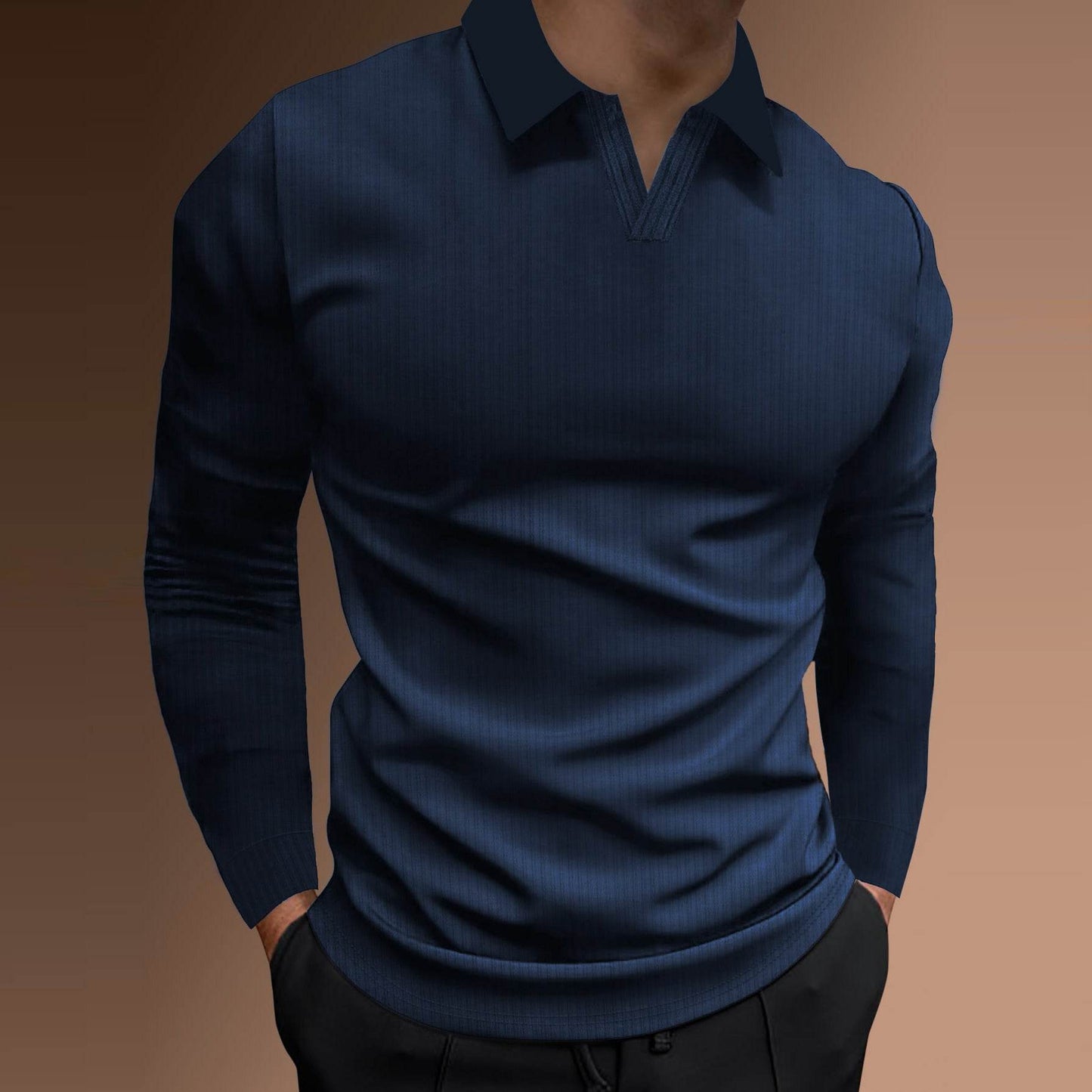 Solid Color Men’s Long Sleeve Lapel Shirt - Casual Fitness Style - Buy Center US