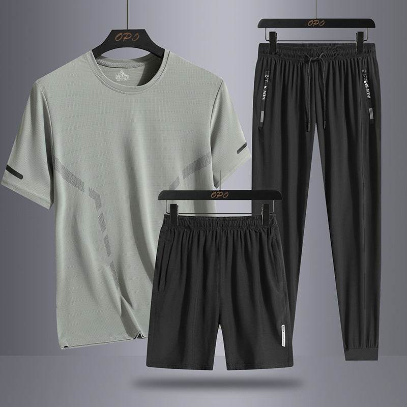 Buycenter Men's Sports Three-Piece Set - Short Sleeve & Breathable Pants - Buy Center US