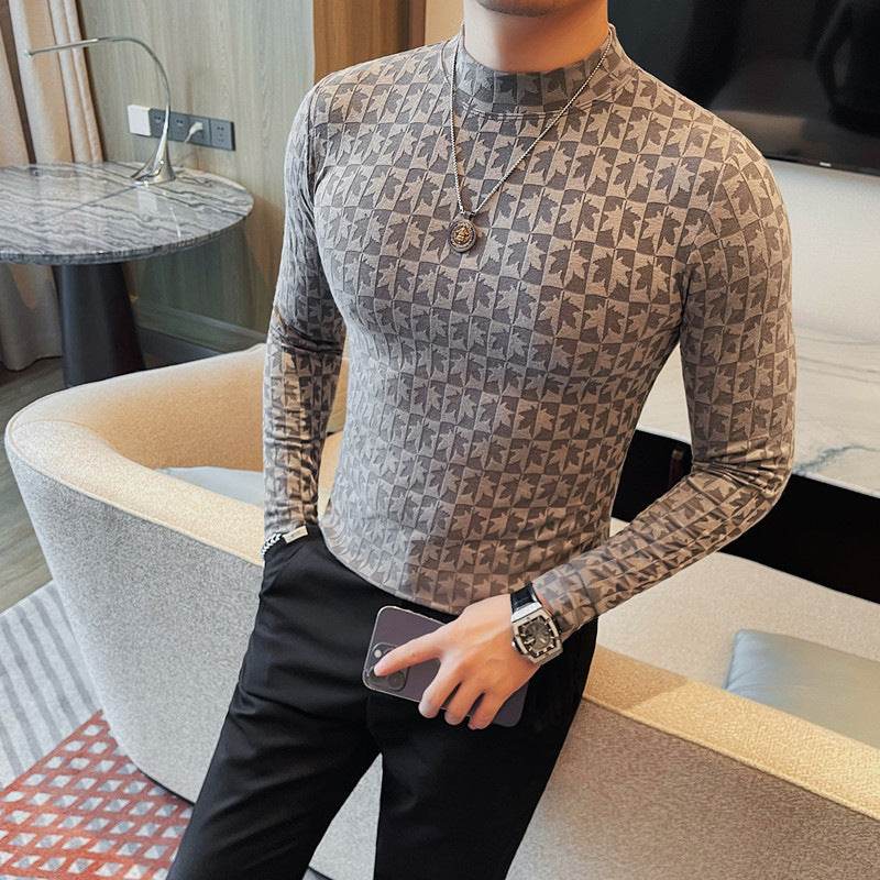 Men's Slim Fit Half-High Collar T-Shirt - Trendy Fashion Top for Adults - Buy Center US