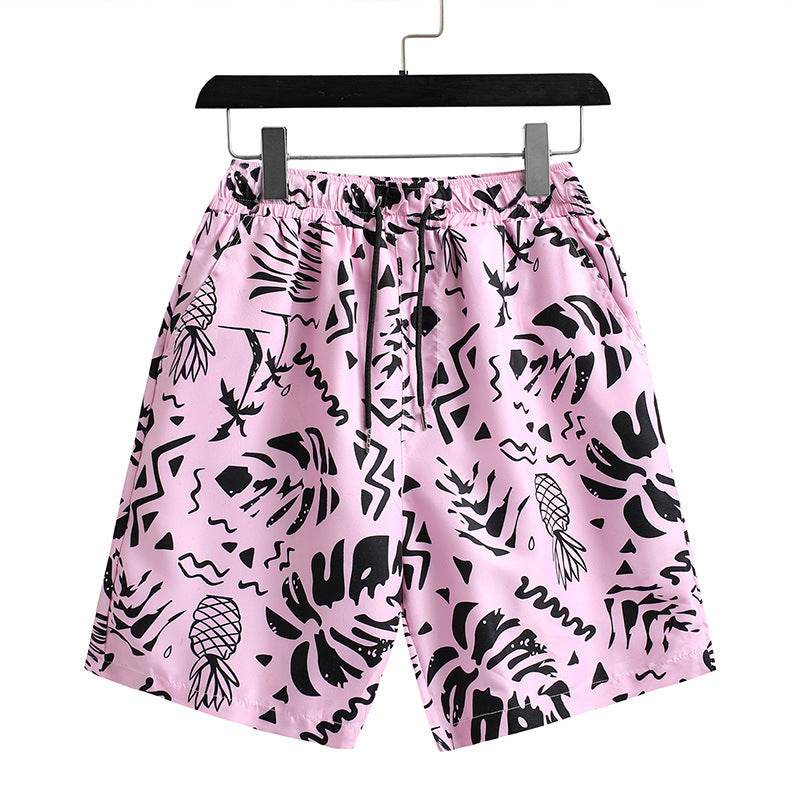 Buycenter Men's Hawaiian Beach Shirt Suit - Casual Pink Print Set - Buy Center US
