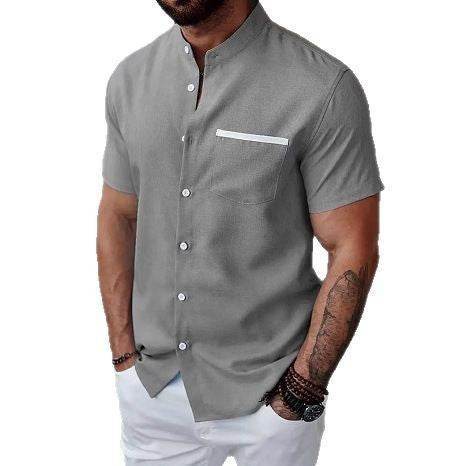 Men's Linen Contrast Color Short Sleeve Shirt - Casual Fit, Multiple Colors - Buy Center US