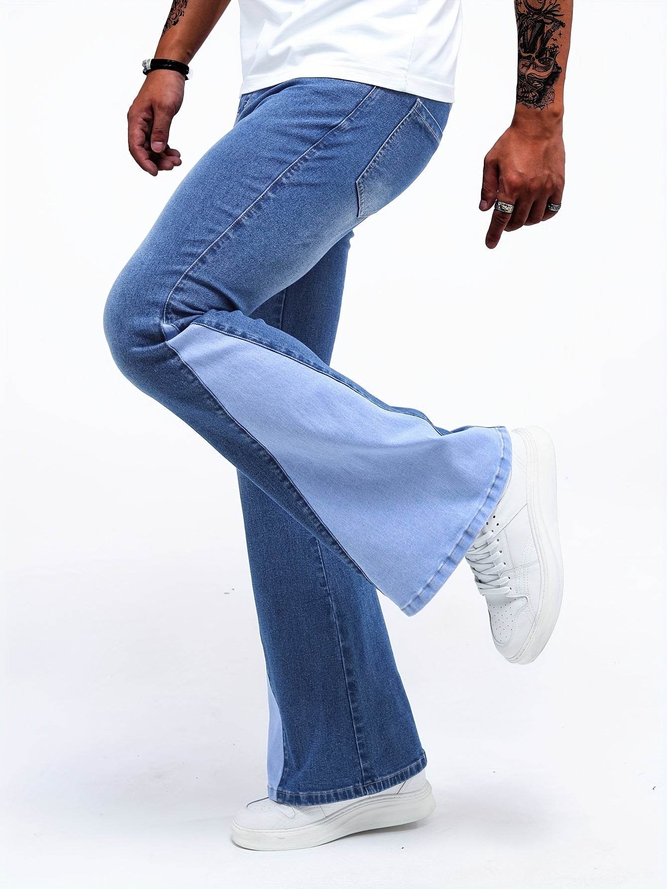 Men's Color Block Denim Pants - Casual Cotton Blend Jeans with Pockets - Buy Center US
