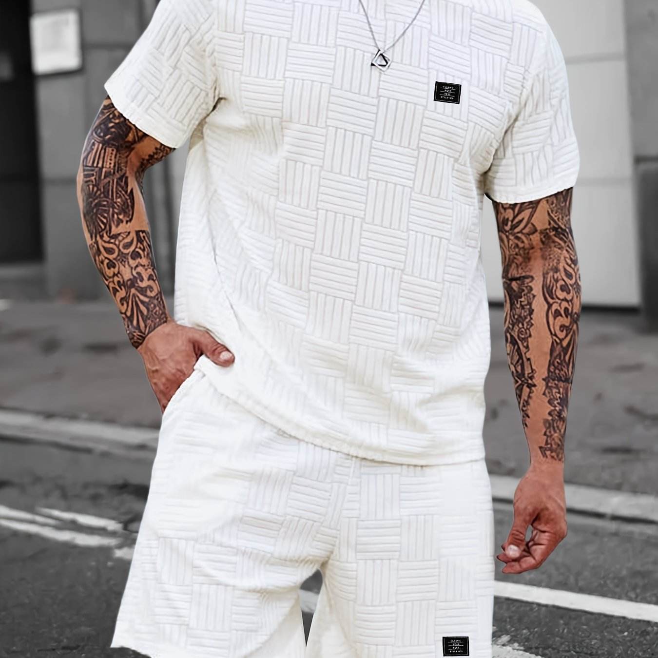 Men's Summer Casual Outfit - Striped Crew Neck T-Shirt & Drawstring Shorts - Buy Center US