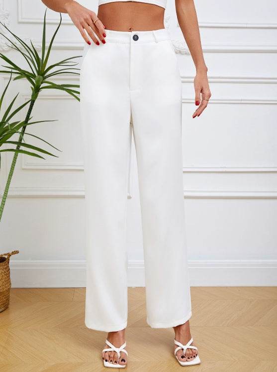 Women's Slim Straight Lightweight Pants - Solid Color, Casual Fit - Buy Center US