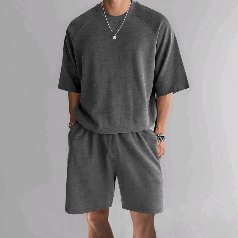 Buycenter Men's Casual Terry Sports Set - Short Sleeve & Shorts Combo - Buy Center US
