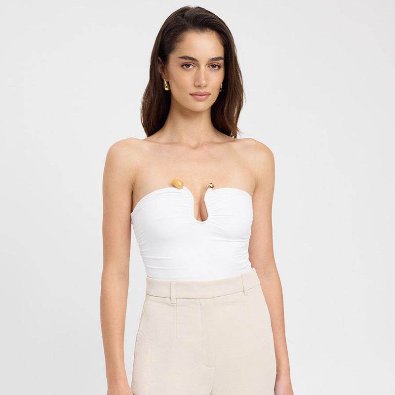 Solid Color Backless Pleated T-shirt - Slim Fit Sleeveless Top - Buy Center US