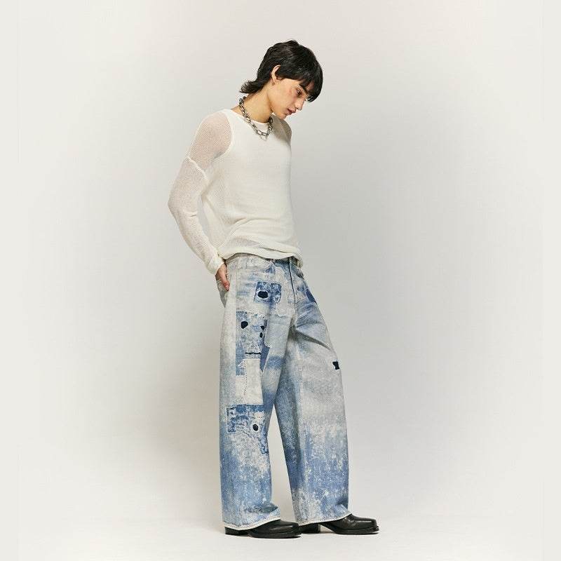Washed Tie-Dyed Cotton Jeans for Youth - Straight-Leg Mid Waist Style - Buy Center US
