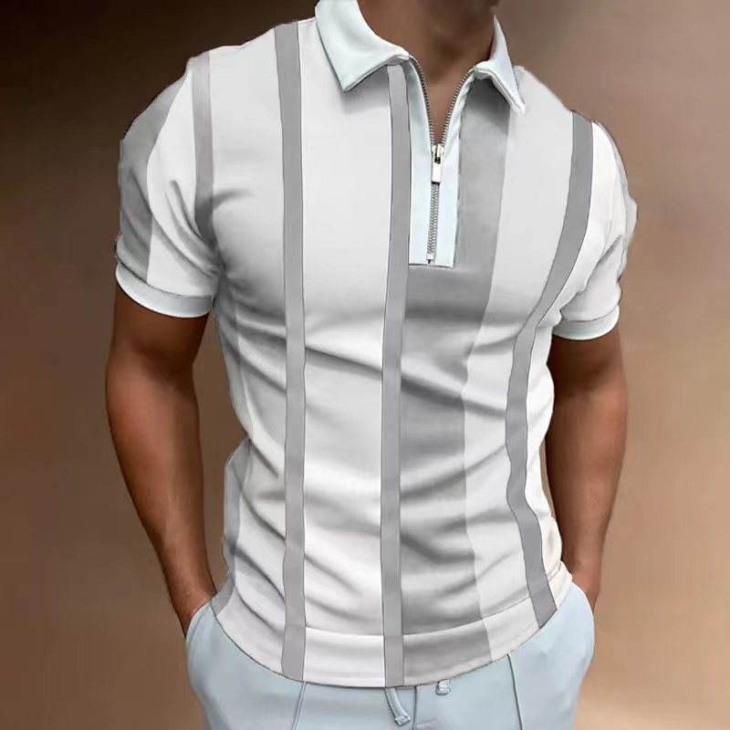 Men's Striped Short-Sleeved Polo Shirt - Slim Fit, Casual Cotton Blend - Buy Center US