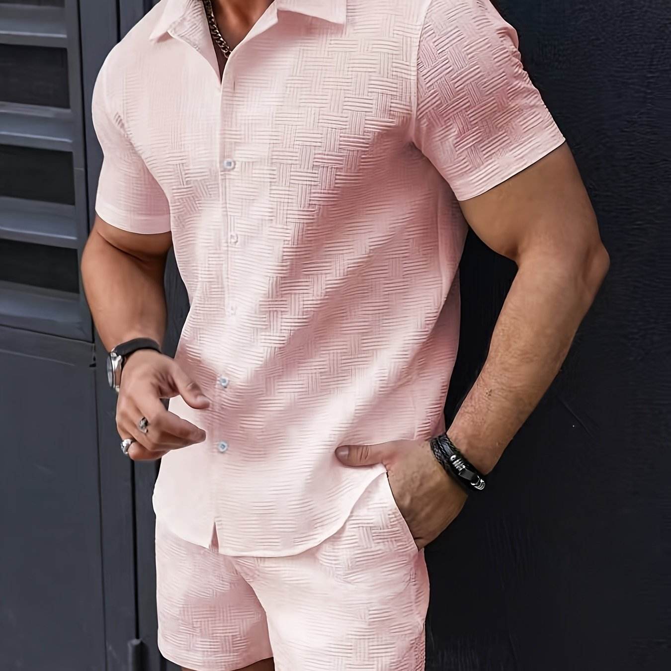 2025 Summer Men's Short-Sleeve Shirt - Casual Jacquard Stripes Set - Buy Center US