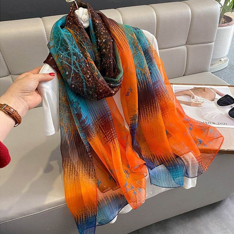 Elegant Long Silk Scarf - Mysterious Forest Design for Spring Fashion - Buy Center US
