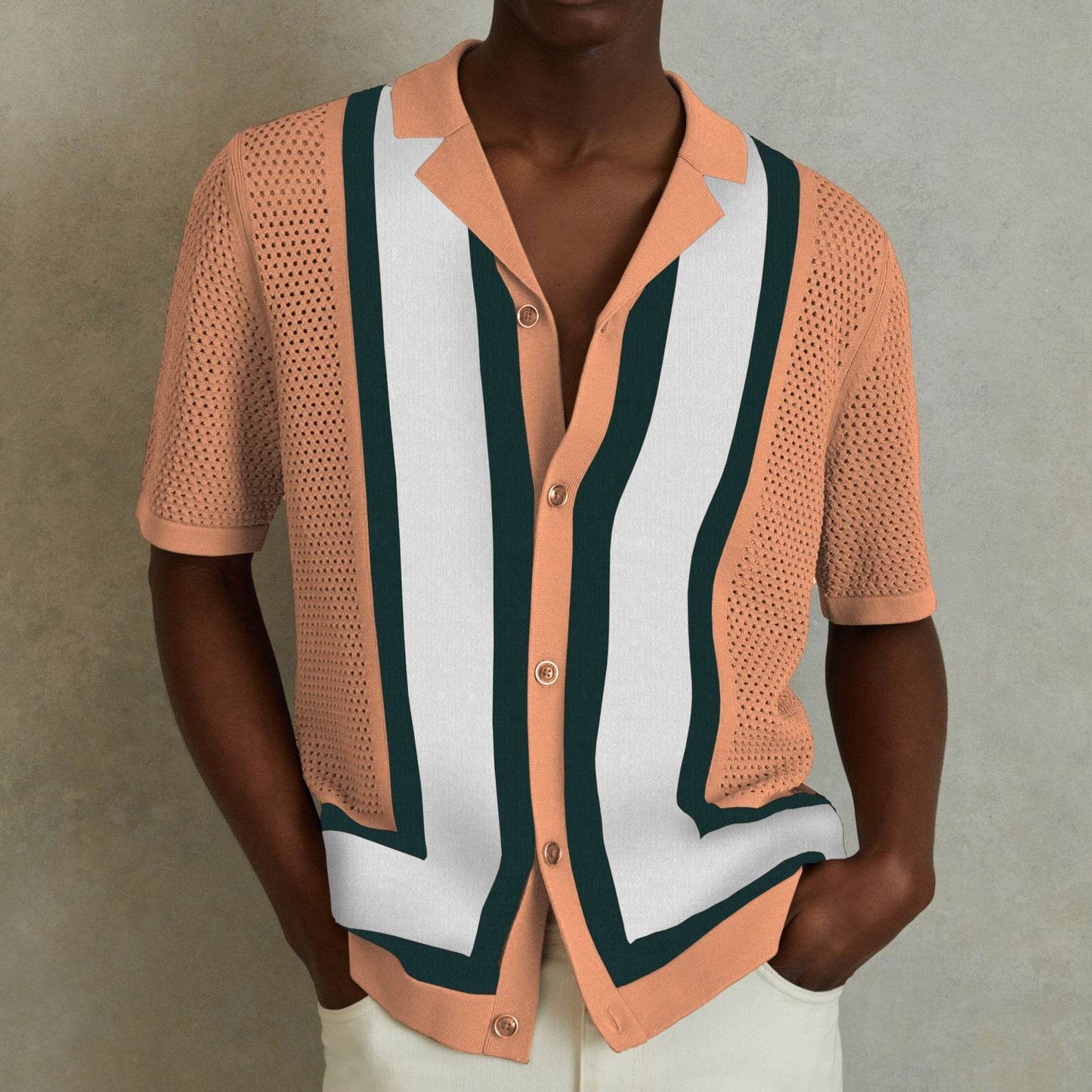 Men's Summer Striped Contrast Knitwear Top - Short Sleeve Tencel Style - Buy Center US