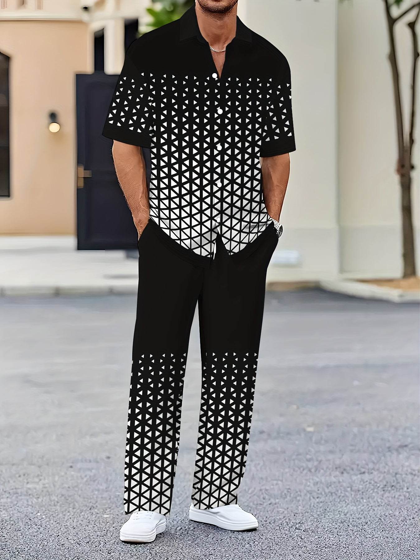 Men's Casual Novelty Clothing Set - 100% Polyester, Button Print Design - Buy Center US