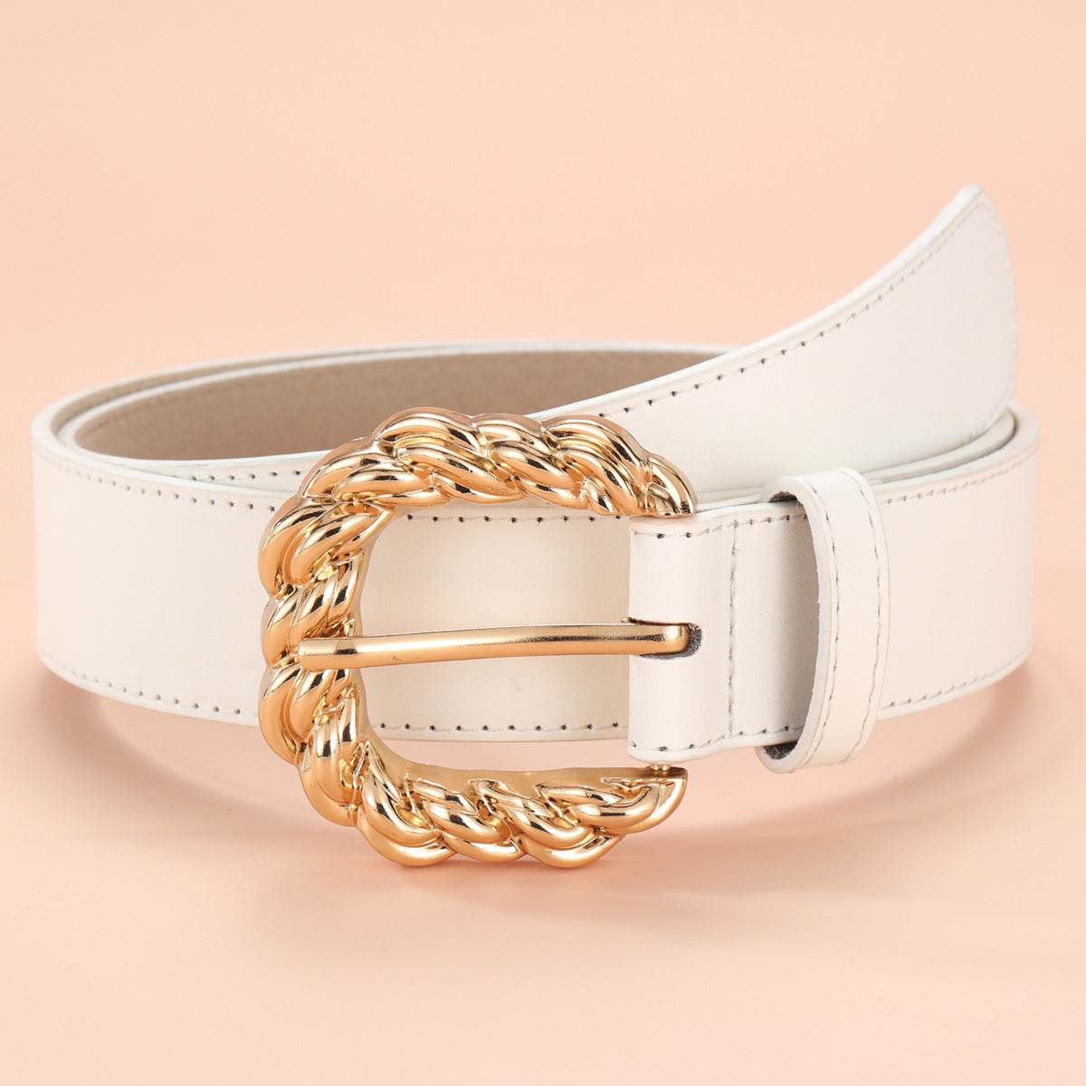 Women's All-Match Dress Pants with Decorative PU Leather Belt - White, Camel, Black - Buy Center US