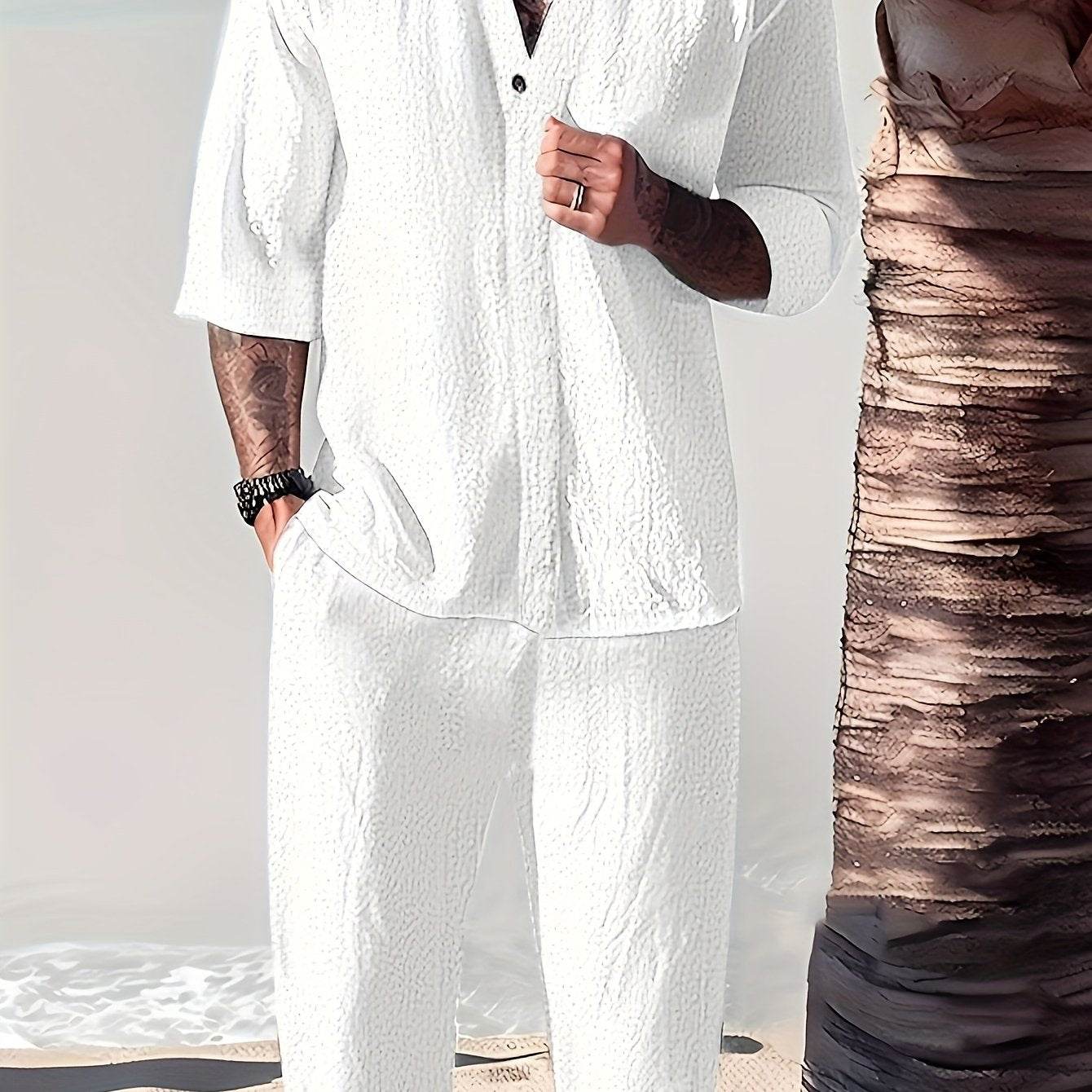 Men's Casual Pure White Print Shirt - All-Season Stand-up Collar Style - Buy Center US