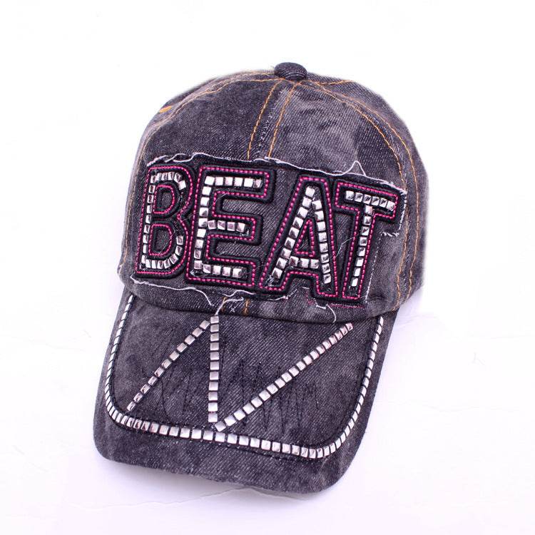 Korean Style Women's Baseball Cap - Rhinestone Denim Hat for Spring - Buy Center US