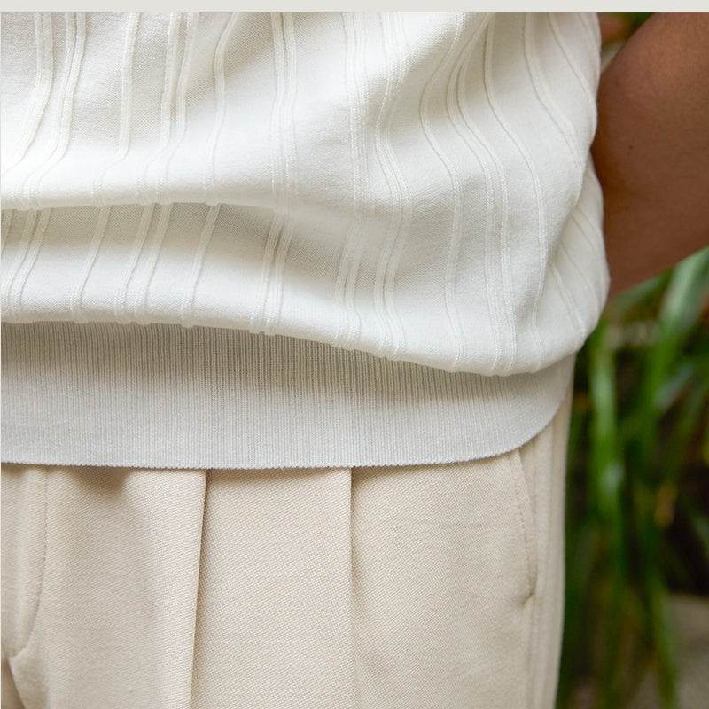 Slim Fit Sunken Stripe Knitwear - Short Sleeve All-Matching Top - Buy Center US