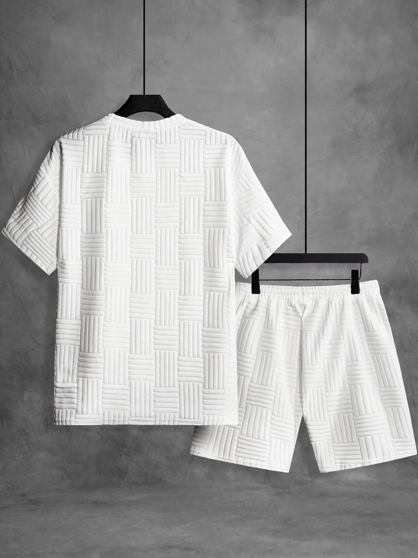 Men's Summer Casual Outfit - Striped Crew Neck T-Shirt & Drawstring Shorts - Buy Center US