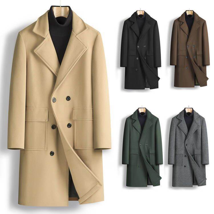 Buycenter Men's Double Breasted Mid-Length Coat - Stylish & Hooded - Buy Center US