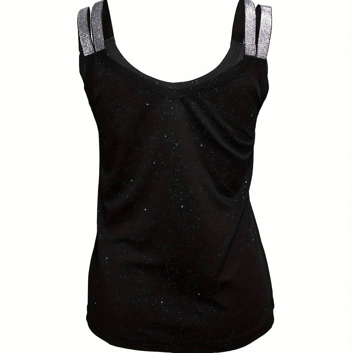 Women's Sequin Camisole Top - Rhinestone Shoulder Strap, Lightweight Fit - Buy Center US