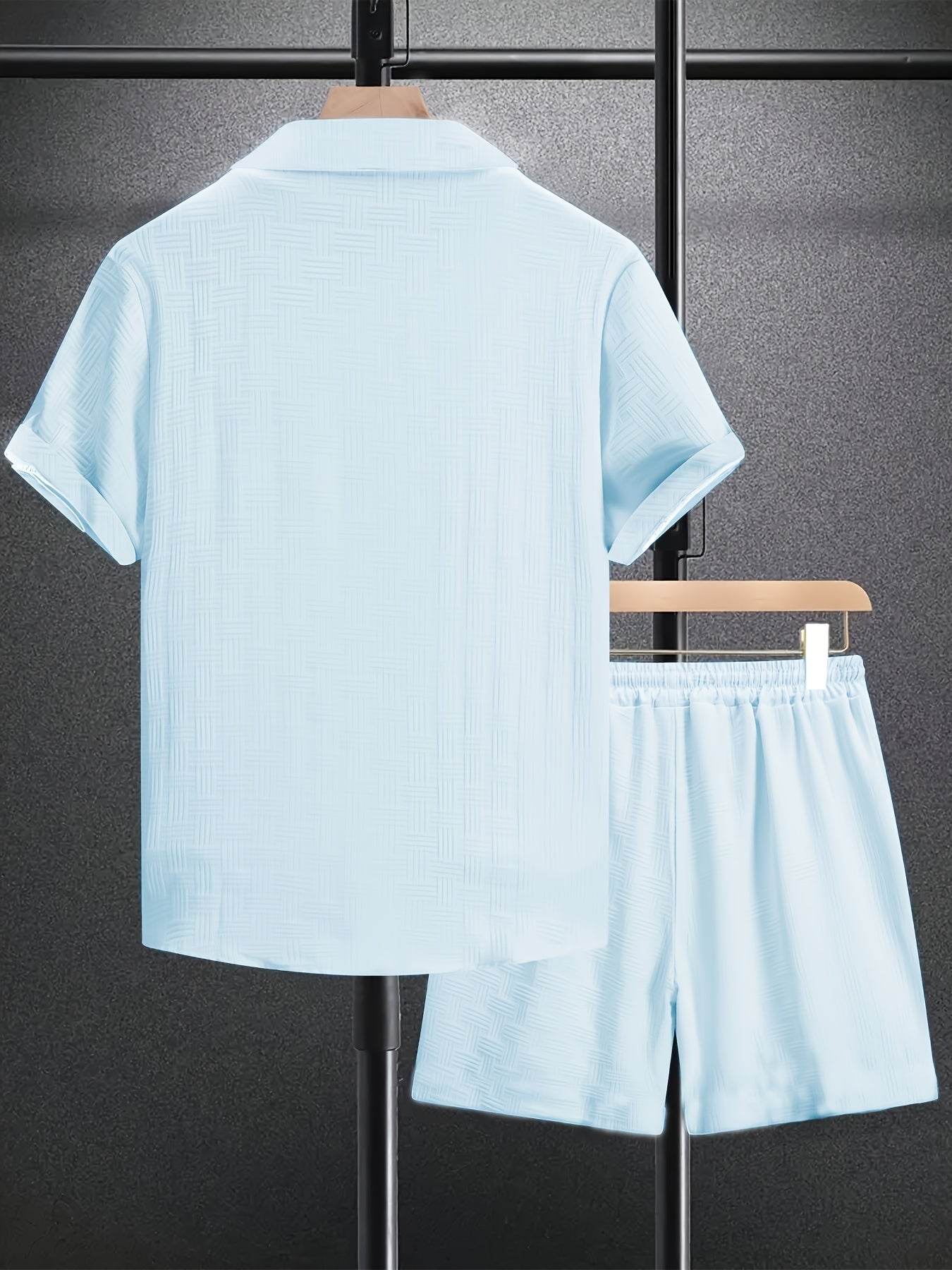 2025 Summer Men's Short-Sleeve Shirt - Casual Jacquard Stripes Set - Buy Center US