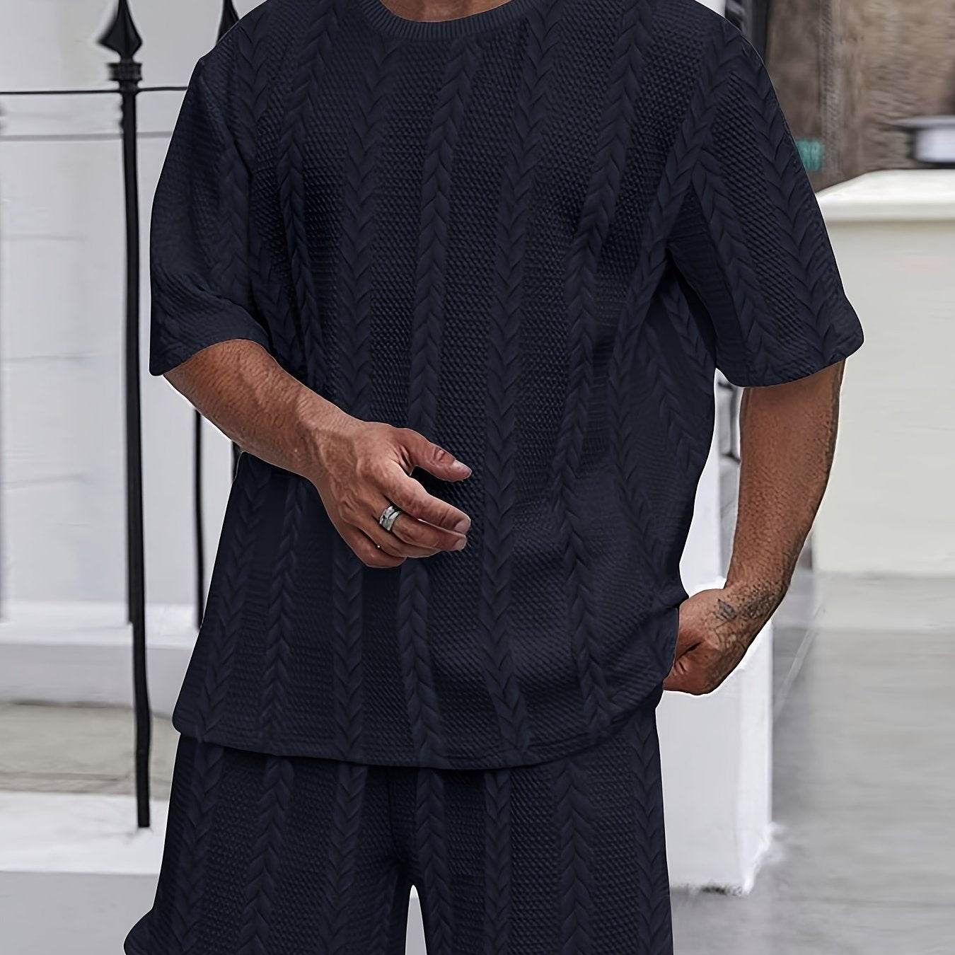 2025 Summer Braided Casual Sports Suit for Men - Polyester, Regular Fit - Buy Center US