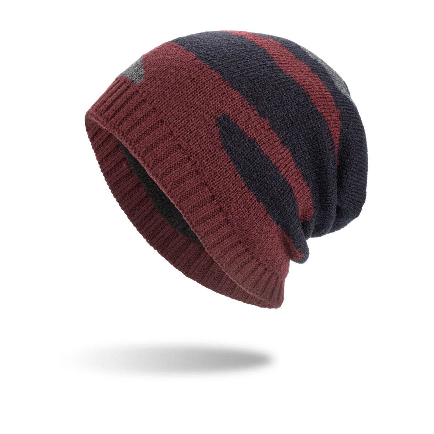 Buycenter Tricolor Striped Knit Beanie - Warm Wool Pullover Cap - Buy Center US