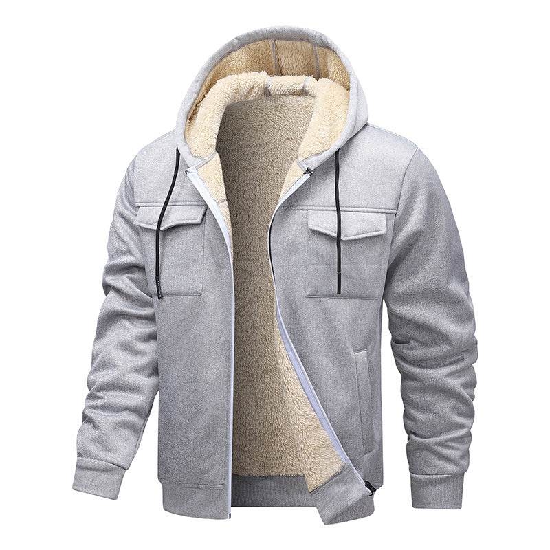 Buycenter Fleece-Lined Leisure Coat - Korean Style Hooded Cardigan - Buy Center US