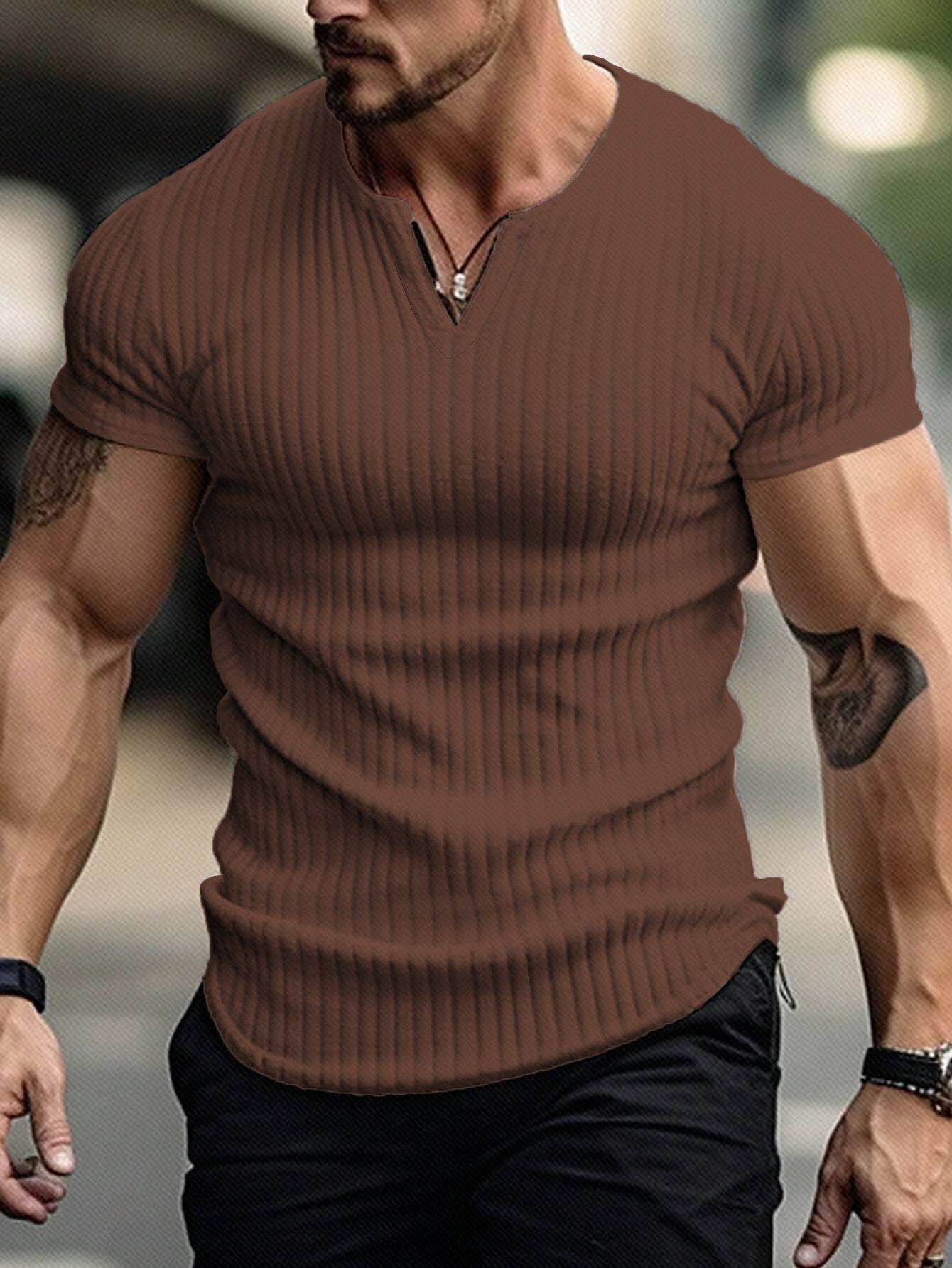Sports Slim-Fitting Men's Short Sleeve Shirt - Stylish Stripes in Multiple Colors - Buy Center US