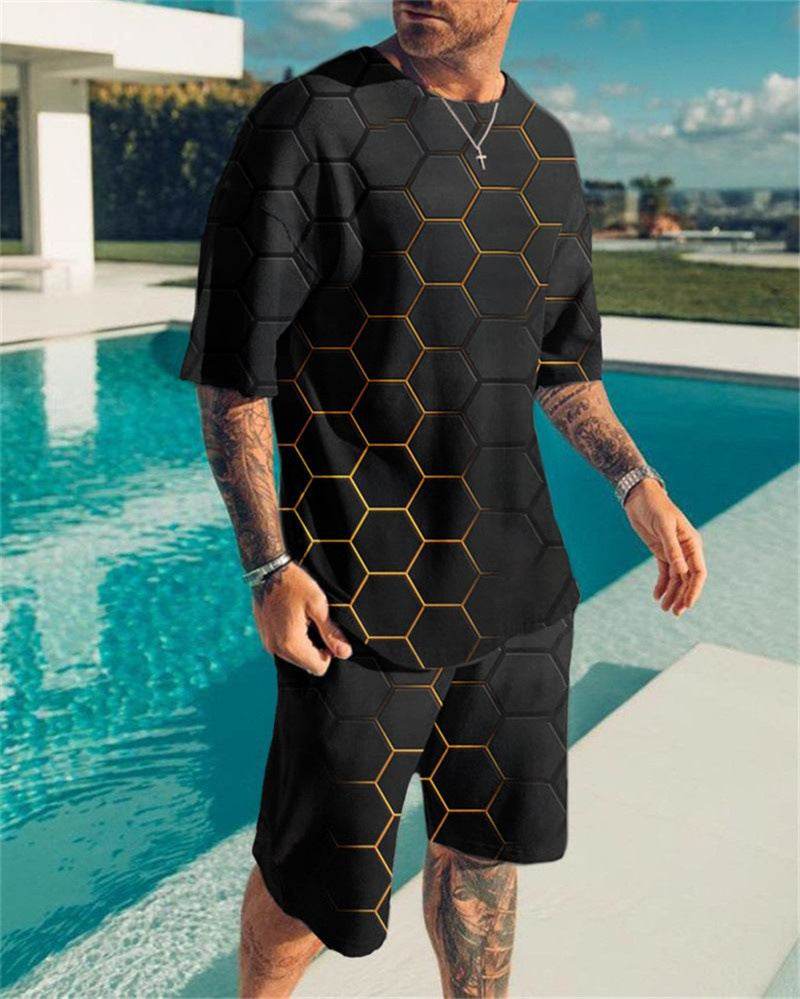 Simple Men's Oversized 3D Print Short Sleeve Shirt & Shorts Set - Buy Center US