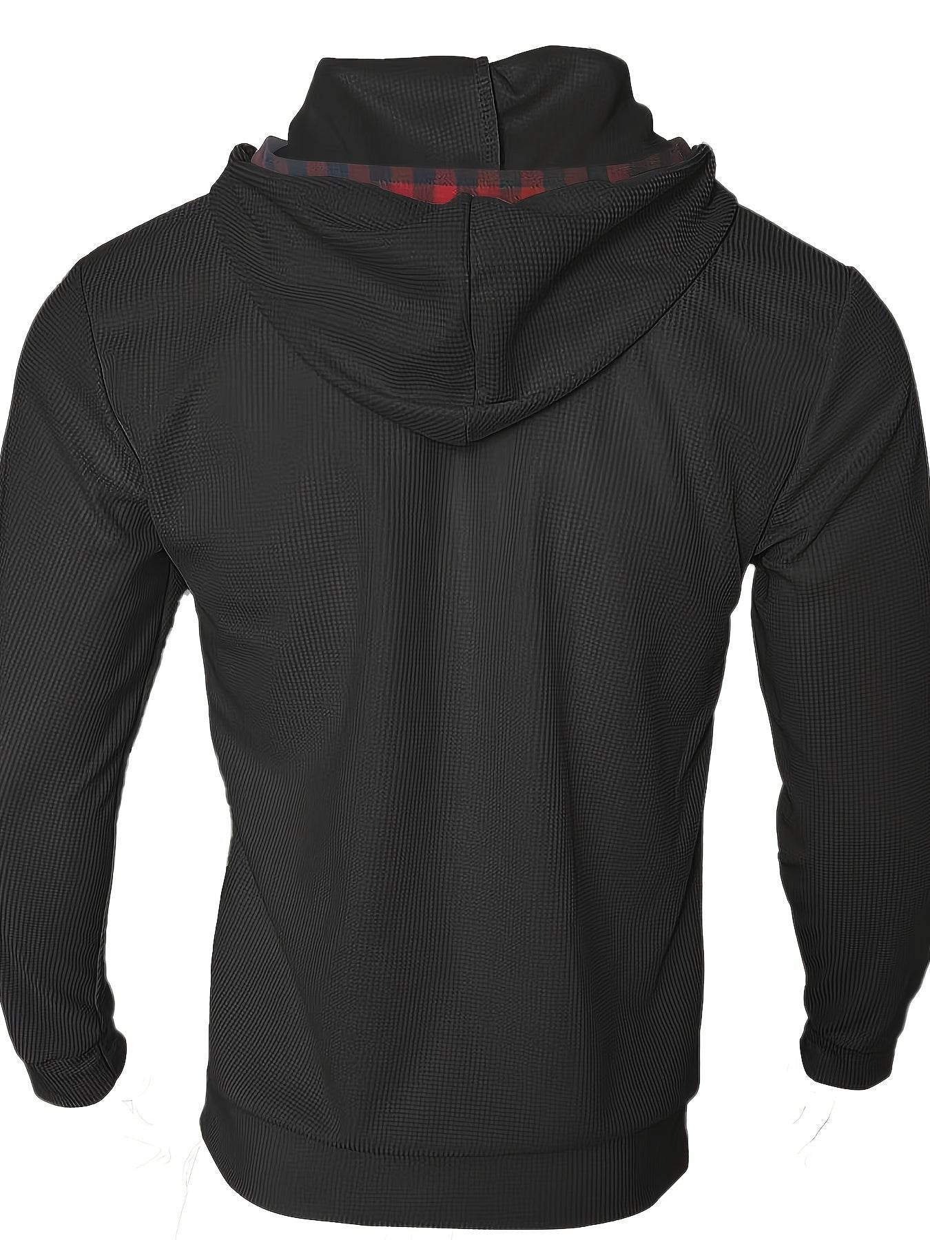 Men's 2pcs Athletic Set - Beige Hoodie with Red Plaid & Sports Pants - Buy Center US