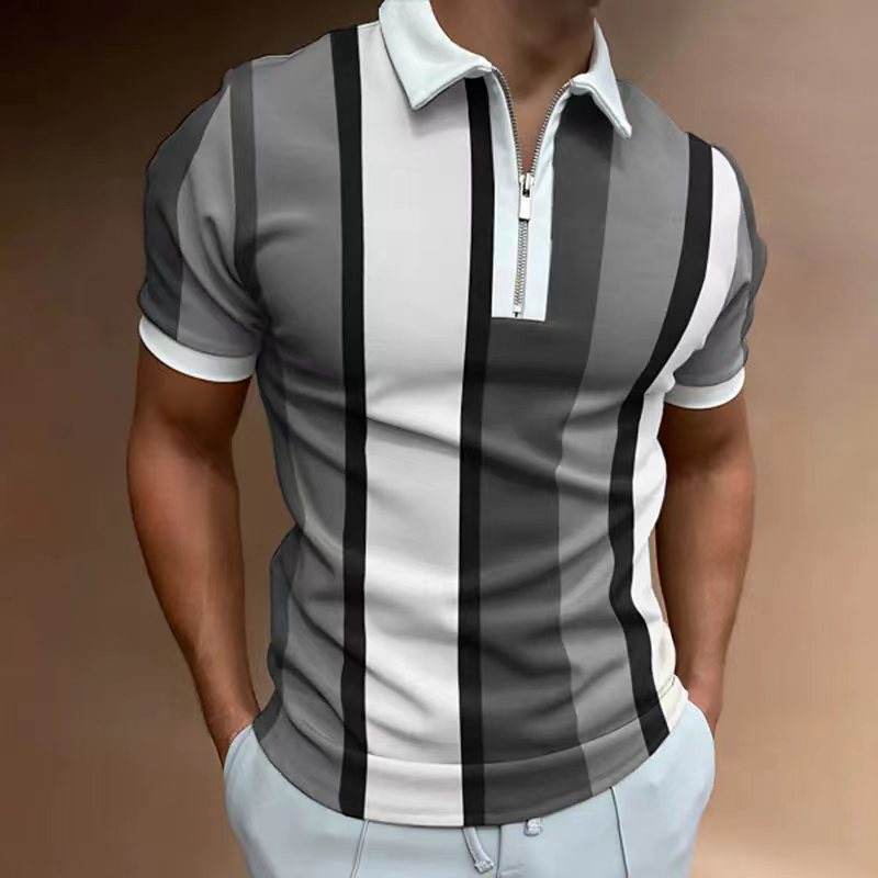 Men's Striped Short-Sleeved Polo Shirt - Slim Fit, Casual Cotton Blend - Buy Center US