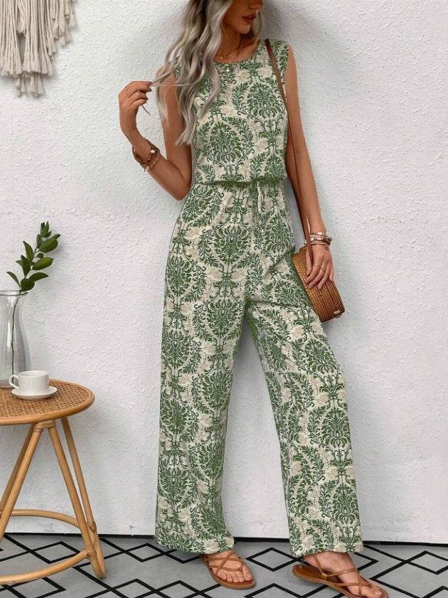 Bohemian Printed Waist Cinching Casual Pants Set - Sizes S to 3XL - Buy Center US