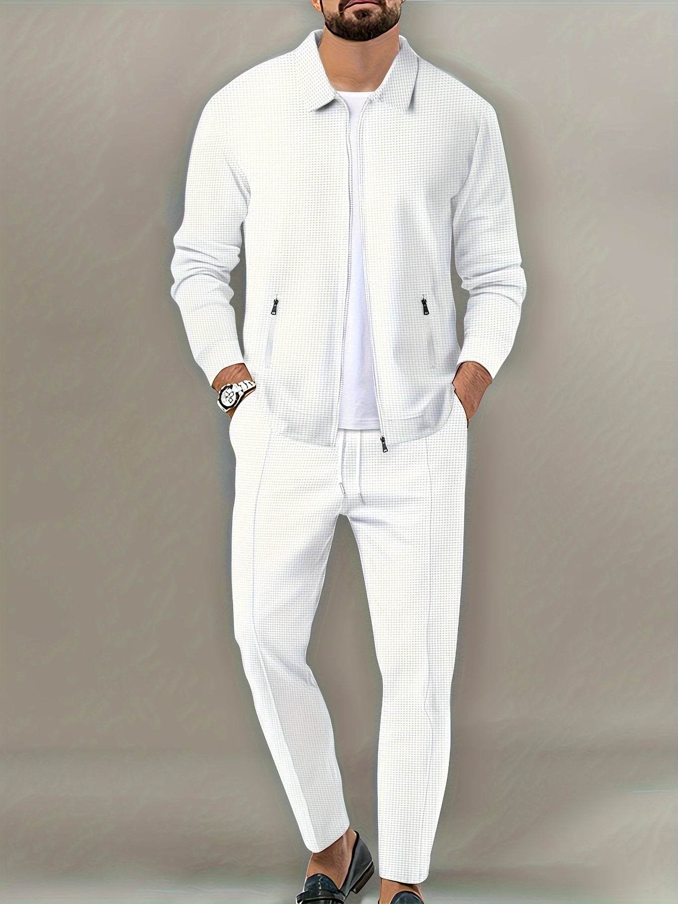 Casual September Jacket and Pants Set - Long Sleeve, Solid Color - Buy Center US
