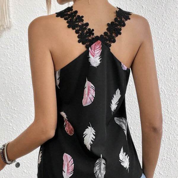 Women's Slimming V-neck Camisole - Feather Pattern Casual Summer Vest - Buy Center US