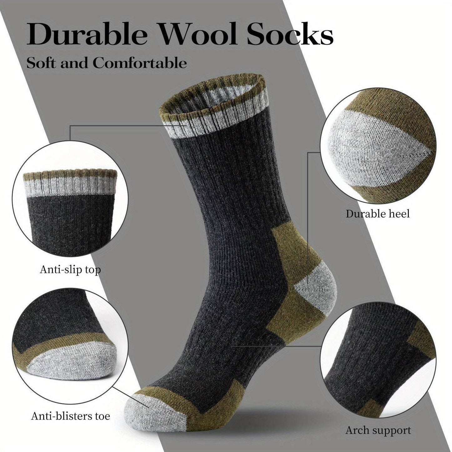 Buycenter Men's Wool Socks - Fleece Lined, Padded Warmth (5 Pairs) - Buy Center US
