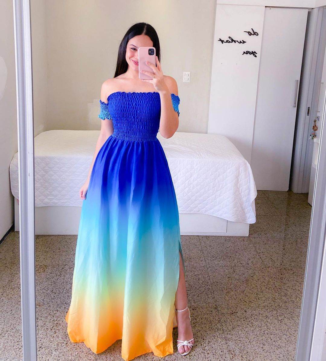 Off-Shoulder Printed Butterfly Dress - Rainbow Colors & Swing Style - Buy Center US