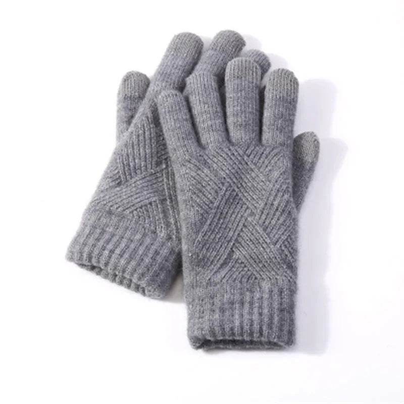 Autumn Winter Fleece-Lined Knitting Gloves - Thickened, Cozy Warmth - Buy Center US