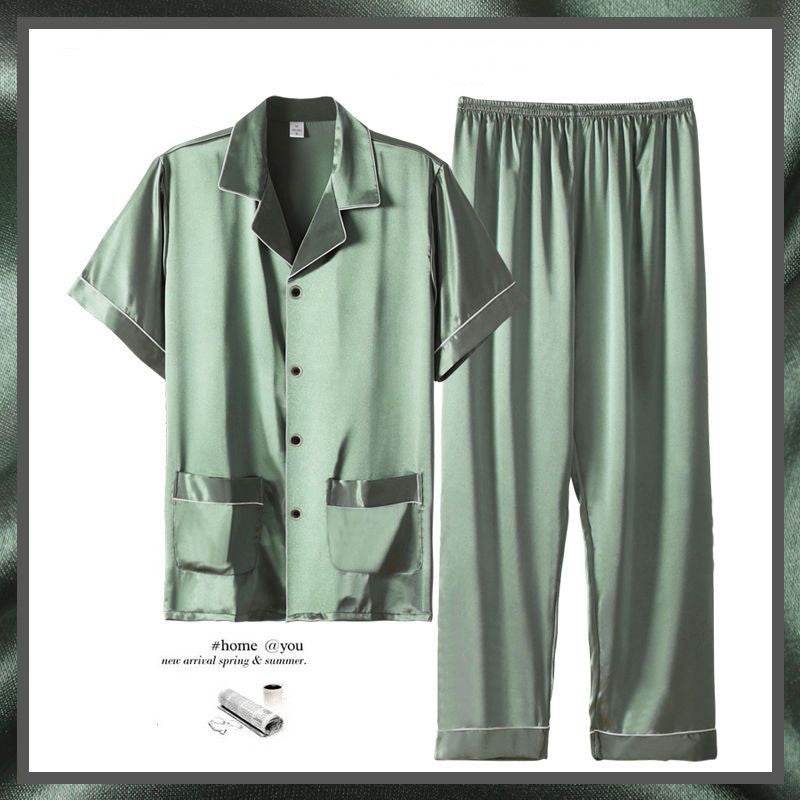 Buycenter Men's Summer Short Sleeve Trousers Suit - Thin Ice Silk Homewear - Buy Center US