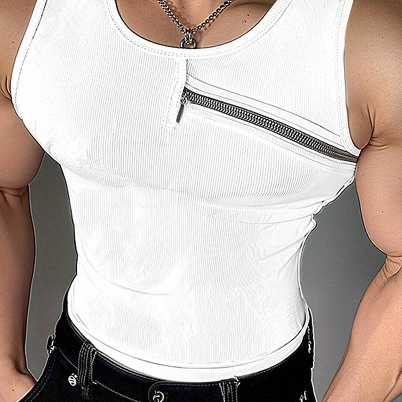 Men's Stylish Purple Ribbed Knit Tank Top - Slim Fit, Casual Zipper Vest - Buy Center US