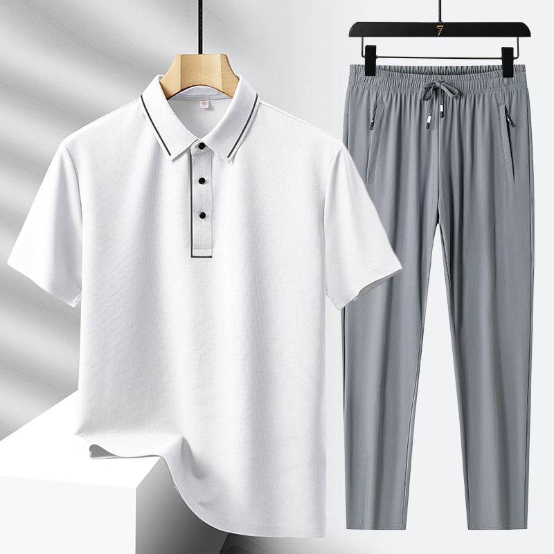 Buycenter Men's Light Luxury Polo Shirt & Trousers Sports Leisure Suit - Buy Center US