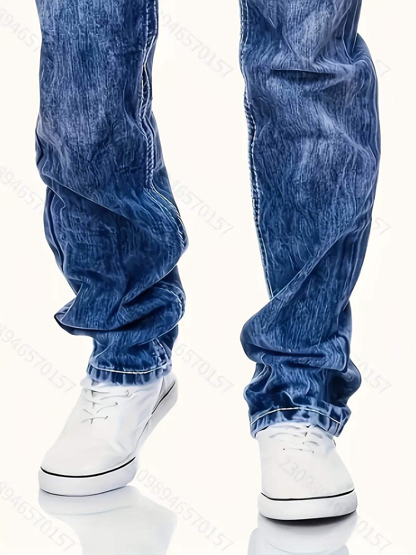 Stylish Men's Washed Blue Jeans - Stretchy Denim for Casual Wear - Buy Center US